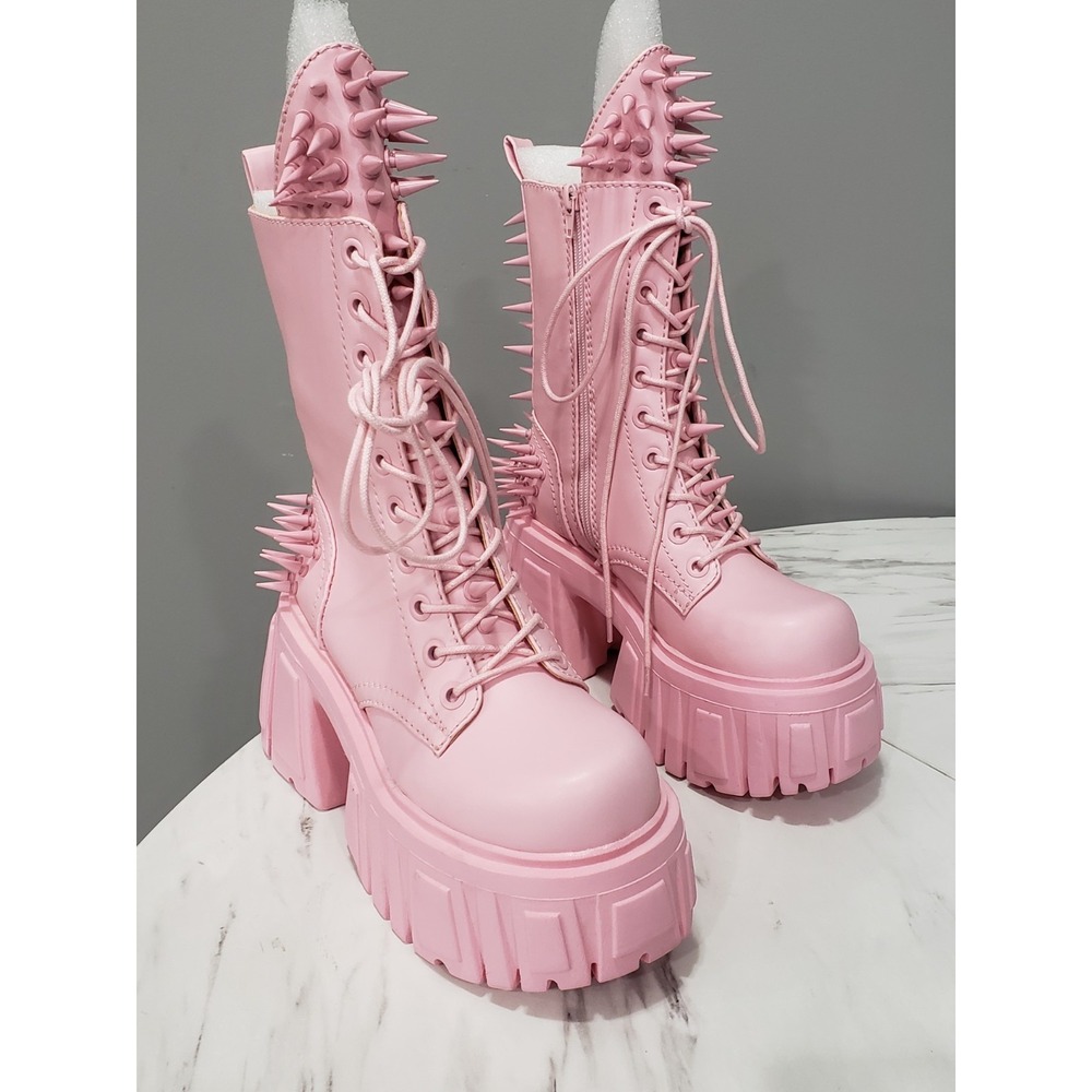 SIZE 7 Dolls Kill Club Exx Problem Child Pink Spike Combat Boots gothic cosplay